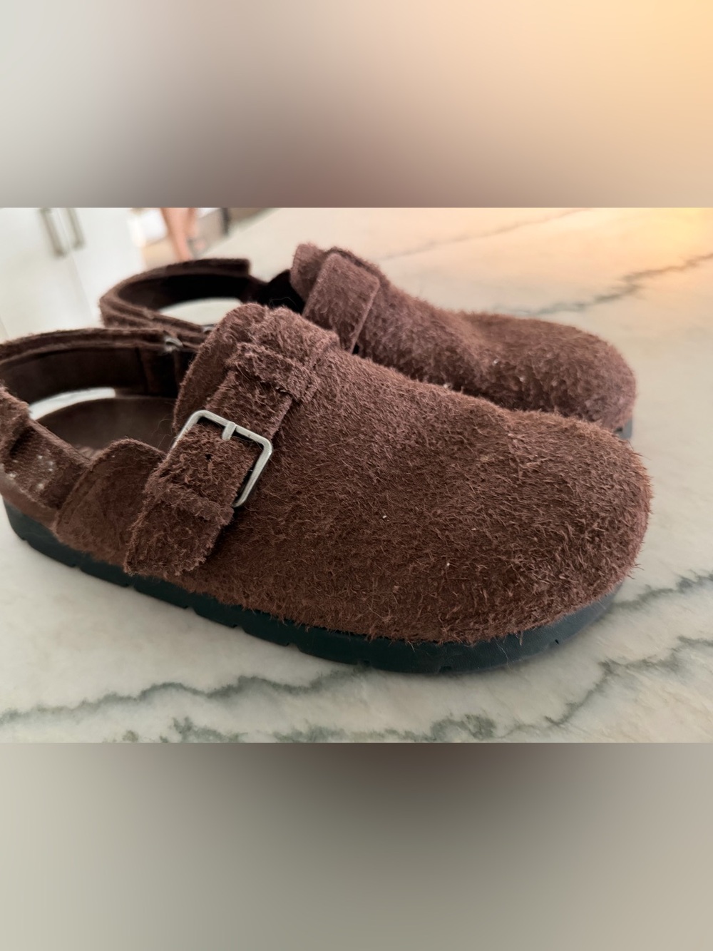 Zara Brown Fuzzy Buckle Kids Clogs.